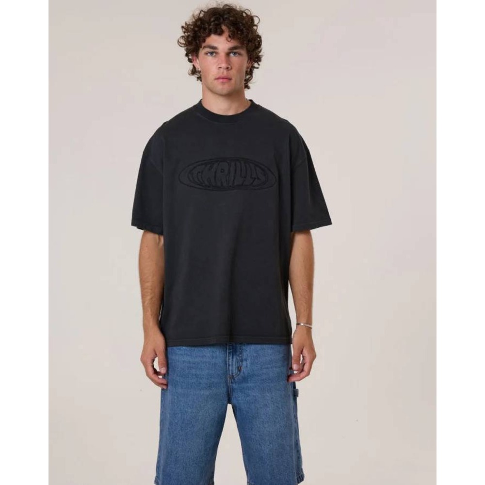 THRILLS Shadowless Embroidered‎ Box Fit Tee Pirate Black Large New With Tags